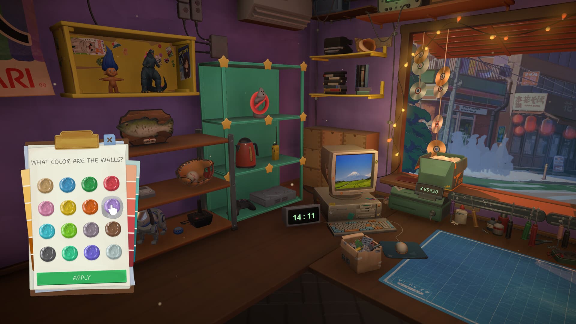 The ReStory painting interface showing a color selection card inside the repair shop